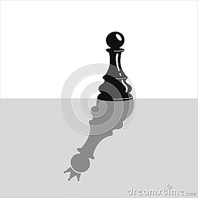 Pawn with the shadow of the queen. Chess game. Black chess piece. Vector Illustration